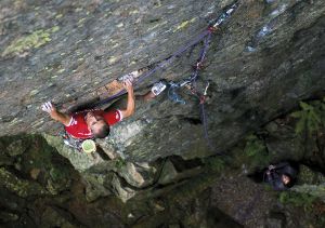 Climbing 2013:July_Steve McClure on Inferno (E7 6c), Bowderstone Crag, Lake District